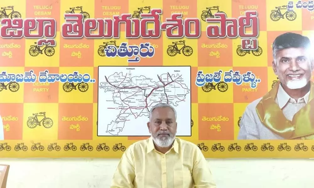 TDP district president P Nani speaking to media at party office in Chittoor on Wednesday