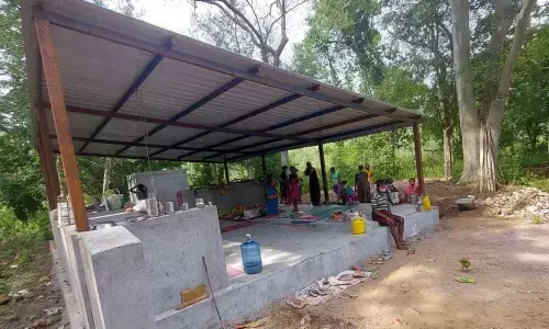 Covid patients staying at Vaikunta Dhamam in Moddulamada village
