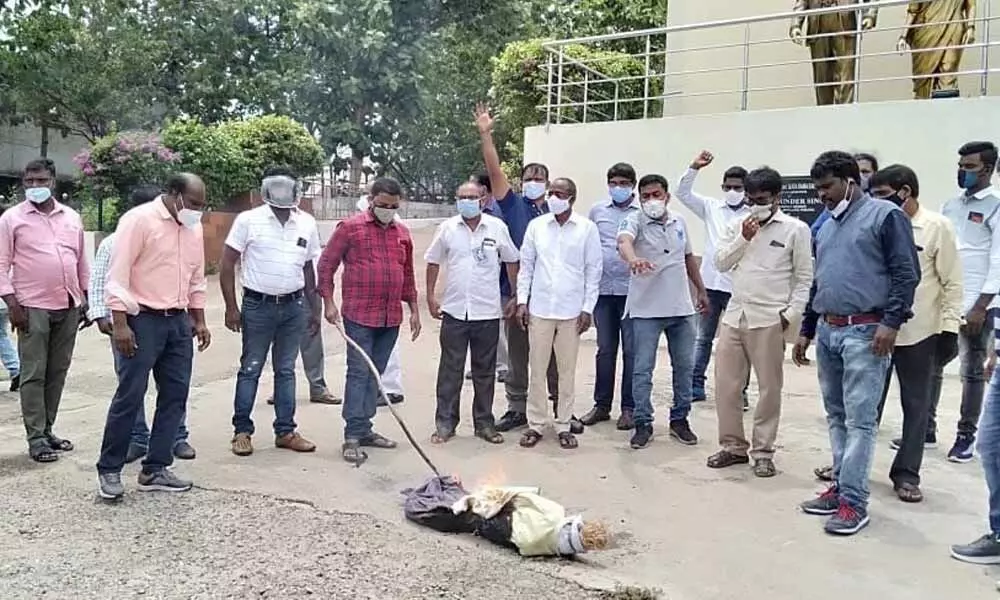 Dalit leaders staging a protest in Visakhapatnam on Saturday