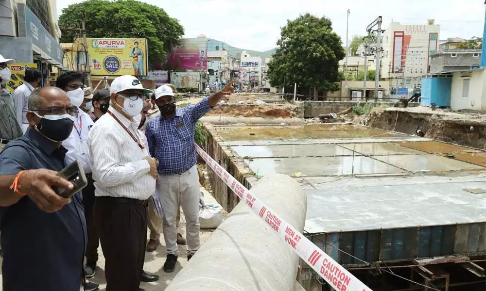 SCR GM Gajanan Mallya inspecting Rayal Cheruvu Road RUB work in Tirupati on Saturday