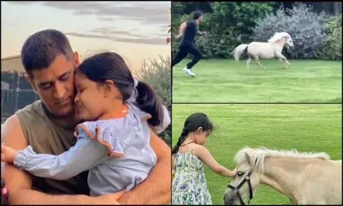 MS Dhoni races with Ziva’s pet pony, video goes viral [Watch]