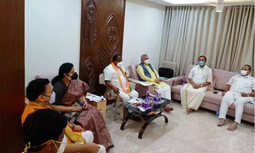 BJP State president Somu Veerraju presiding over party meeting in Vijayawada on Sunday