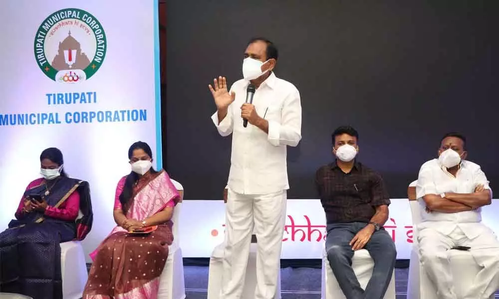 MLA Bhumana Karunakar Reddy addressing the one-day orientation programme for the newly-elected corporators in Tirupati  on Tuesday