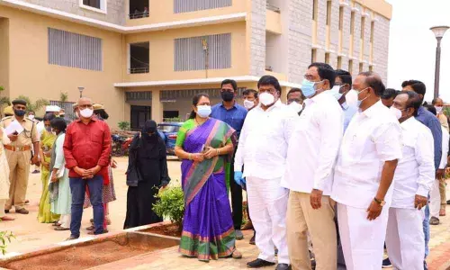 Minister for Panchayat Raj Errabelli Dayakar Rao Inspecting the Warangal Urban Integrated Collectorate Complex on Tuesday