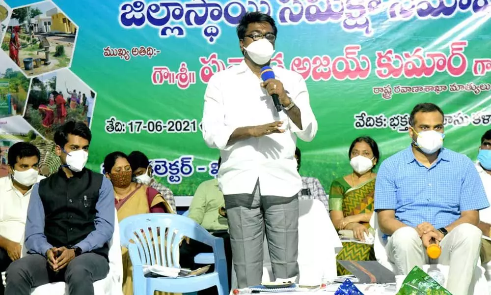 Minister Ajay Kumar speaking at a review in Khammam on Thursday