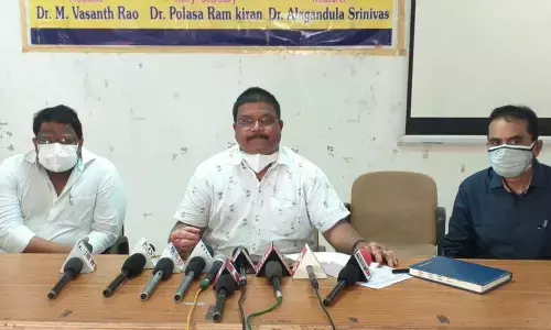 IMA district president M Vasantha Rao, State vice president Ravi Kumar, IMA leader Shesha Shailaja and Sridhar Chitla speaking to the media persons in Karimnagar on Thursday