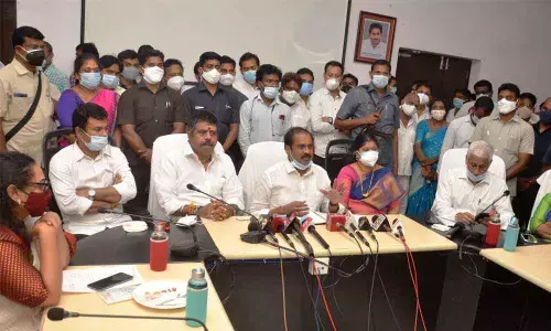 District in-charge Minister Kurasala Kannababu addressing the media conference in Visakhapatnam on Thursday