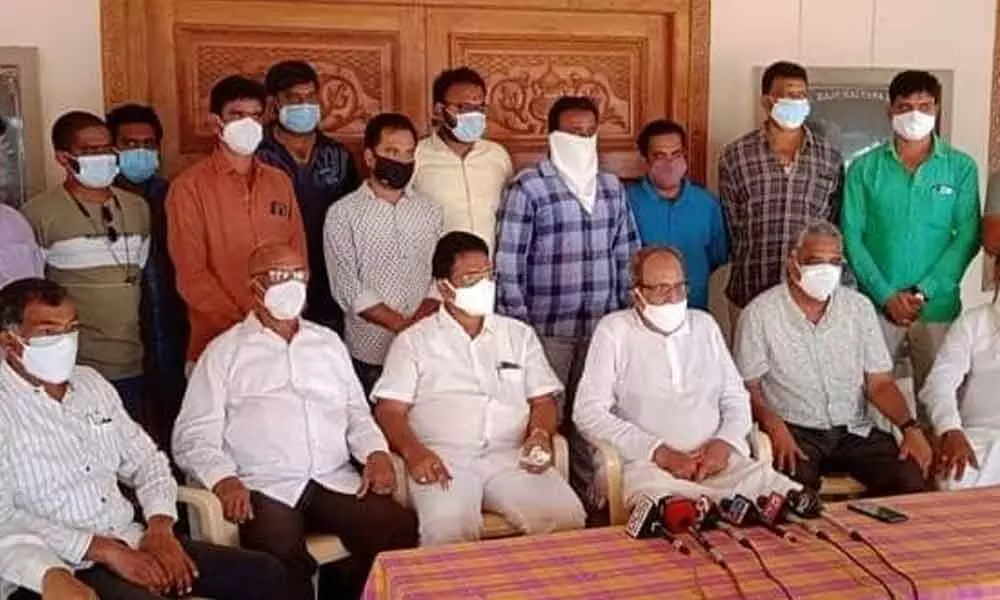 Members of Kshatriya Parishad speaking to the media in Vizianagaram