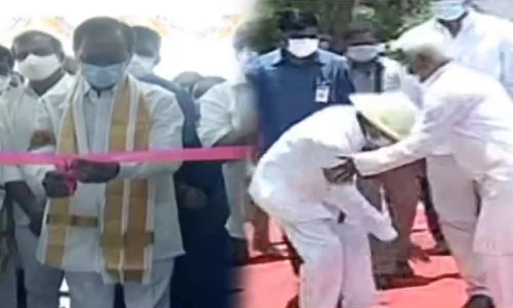 KCR inaugurates camp office in Siddipet, touches his uncle