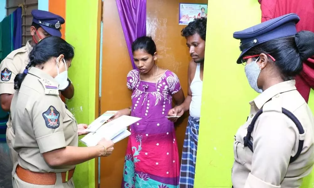 Urban police conducting cordon and search operation at Daminedu Housing Colony in Tirupati on Sunday