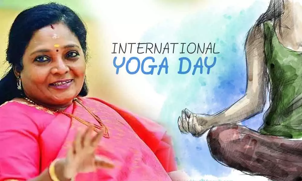 Governor Tamilisai Soundararajan greets people on eve of International Yoga Day
