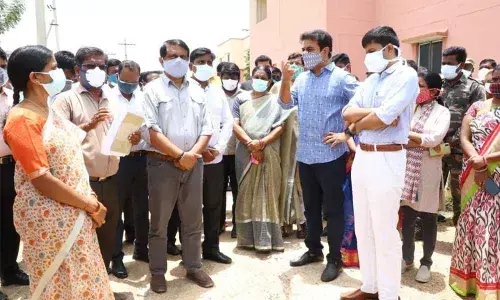 IT Minister KT Rama Rao inspecting double bedroom houses in Sircilla on Monday