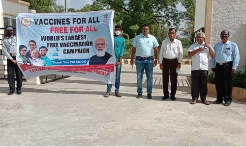 Central University VC Prof S A Kori launching free vaccination drive on the varsity campus in Anantapur on Monday