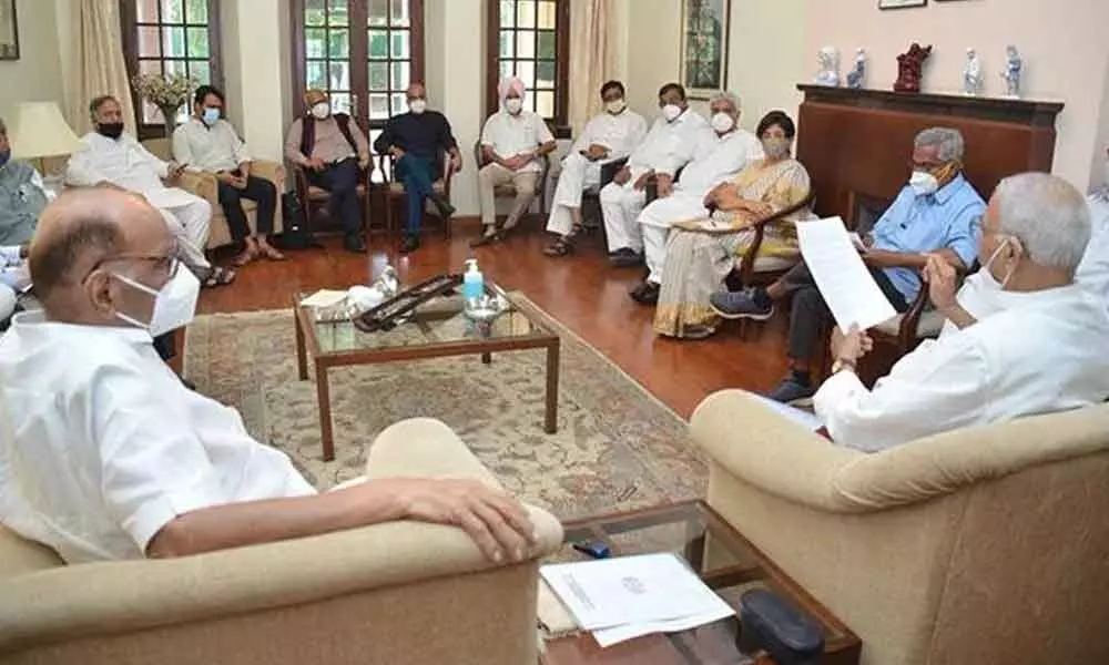 Opposition leaders meet at NCP president Sharad Pawars residence in New Delhi on Tuesday