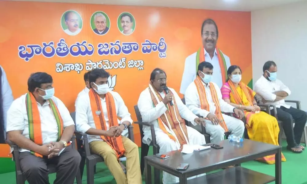 BJP State president Somu Veerraju addressing the media in Visakhapatnam on Tuesday