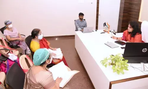 Joint Collector Keerthi Chekuri addressing a review meeting on Covid-19 third wave in Kakinada on Tuesday