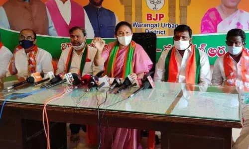 BJP Warangal Urban president Rao Padma speaking to media persons in Warangal on Tuesday