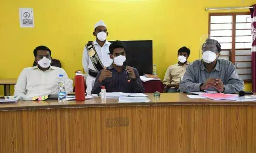District Collector D Anudeep speaking at a flood review meeting at Sub-Collector office in Bhadrachalam on Tuesday