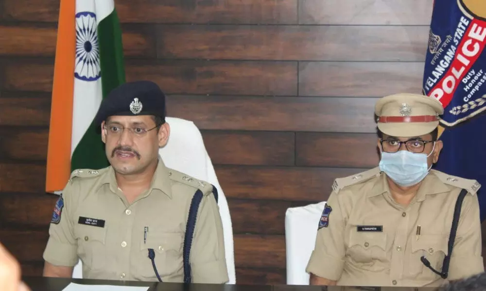 Superintendent of Police Sunil Dutt briefing the media about the death of Maoist leader Haribhushan at his office in Kothagudem on Wednesday