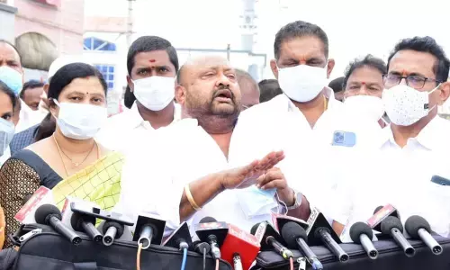 Minister Gangula Kamalkar speaking to media persons in Karimnagar on Wednesday