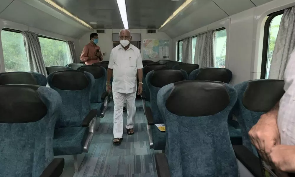CM BS Yediyurappa takes train ride to inspect progress of sub-urban rly project