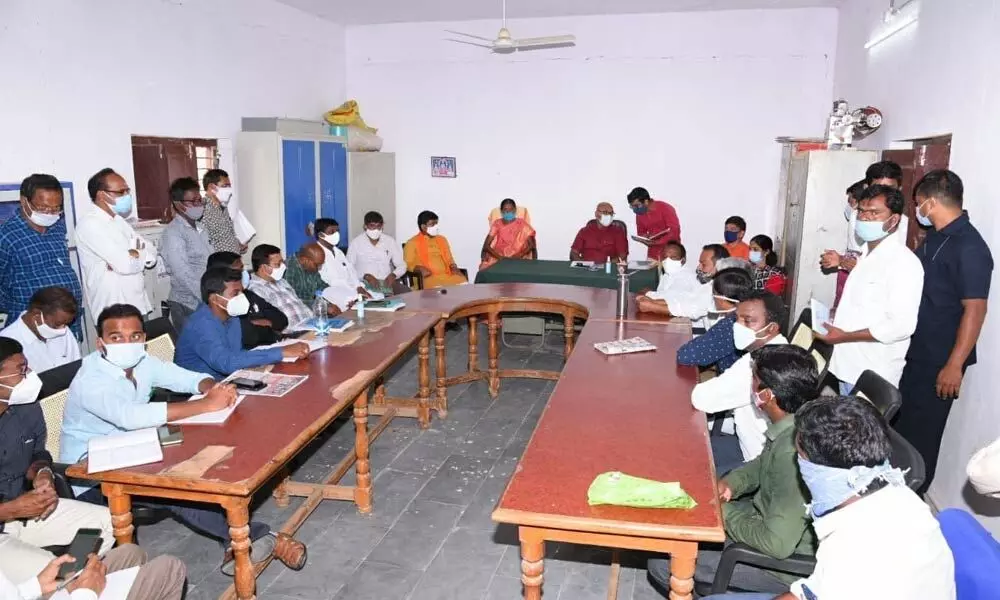 Nizamabad MP Arvind during a review meeting on development of  Velmal at Armor Assembly constituency on Thursday