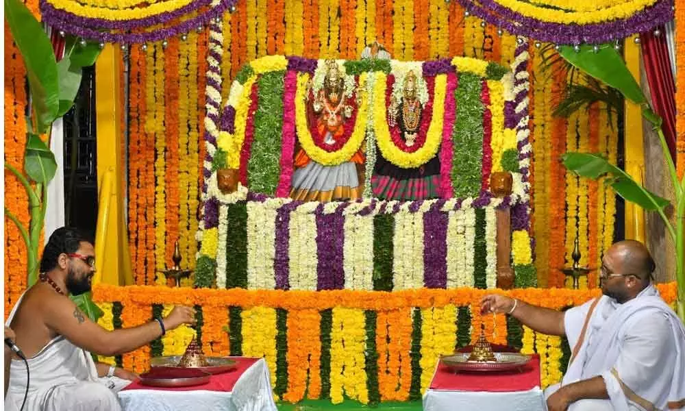 Laksha Kunkumarchana paroksha seva organised in Srisailam temple on Thursday.