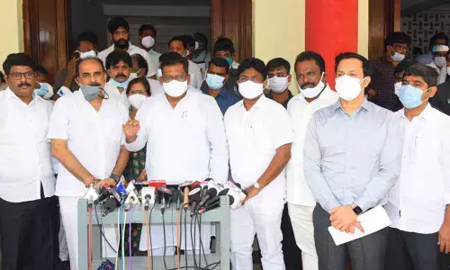 Minister Ch Ranganatha Raju addressing the media in Ongole on Friday