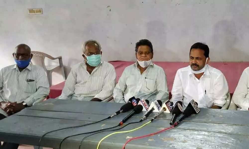 Leaders of Left parties addressing the media in Ongole on Sunday