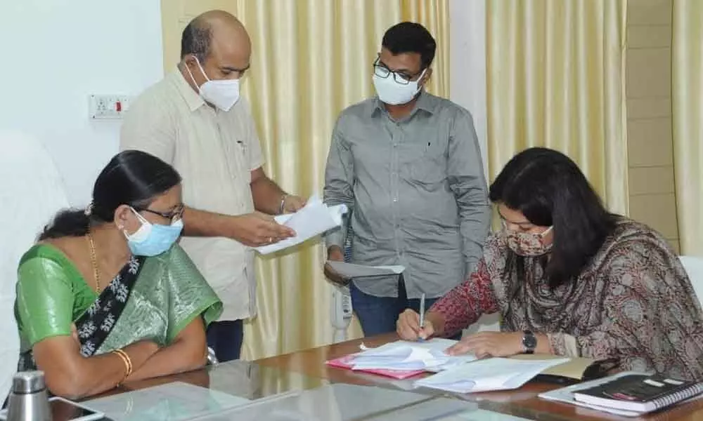 Additional Collector Chitra Mishra taking charge of her duties at the collectorate office in Nizamabad on Monday.