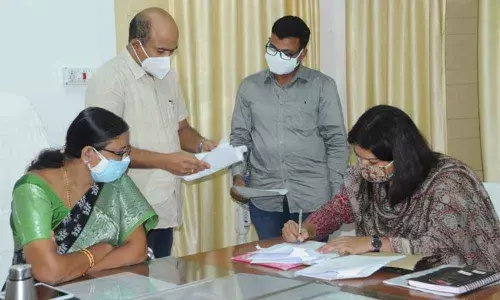Additional Collector Chitra Mishra taking charge of her duties at the collectorate office in Nizamabad on Monday.