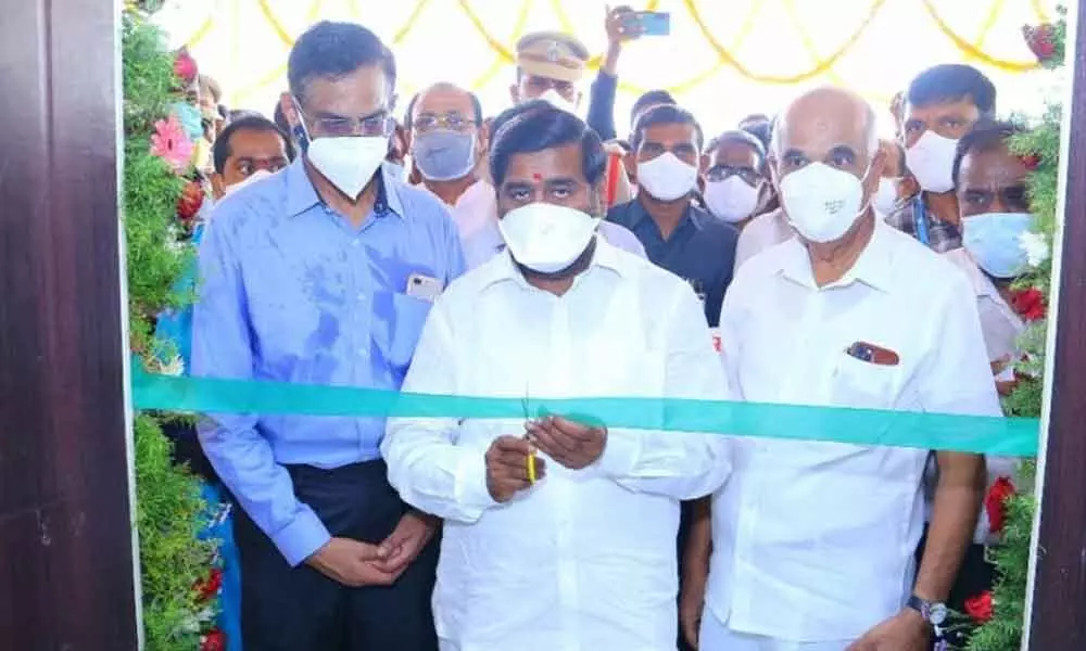 Energy Minister G Jagadish Reddy along with Transco CMD D Prabhakar Rao inaugurating 30-bed hospital in the premises of Yadadri thermal power plant at Veerlapalem on Tuesday