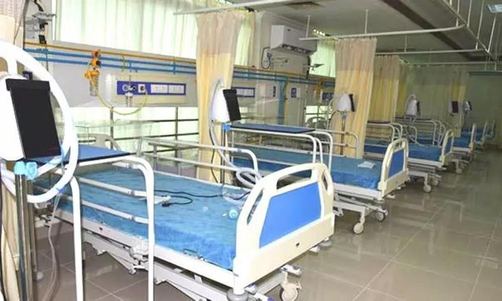 Empty beds in Covid ward at Government Main Hospital in Khammam on Wednesday