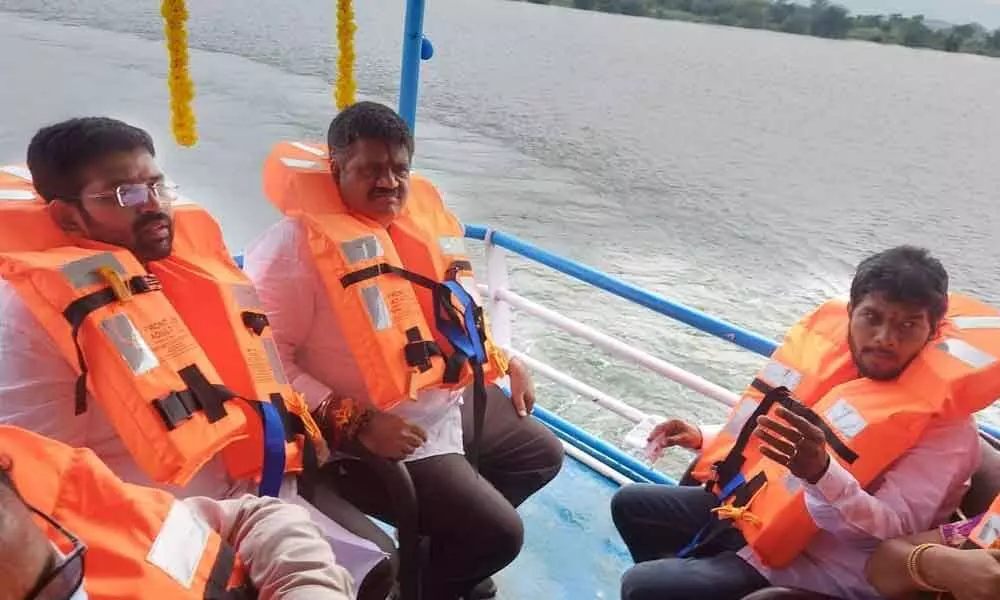 Tourism Minister Muttamsetti Srinivasa Rao after inaugurating a tourist spot at Gandi Pochamma temple of East Godavari district on Thursday