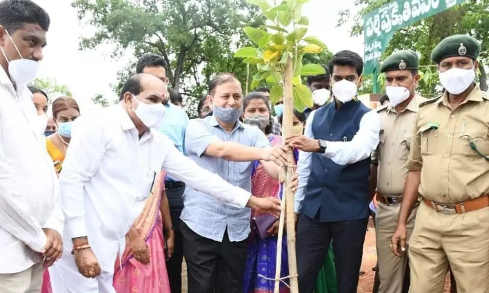 Principal Secretary (PR&RD) Sandeep Kumar Sultania planting a sapling in Abbugudem village on Thursday