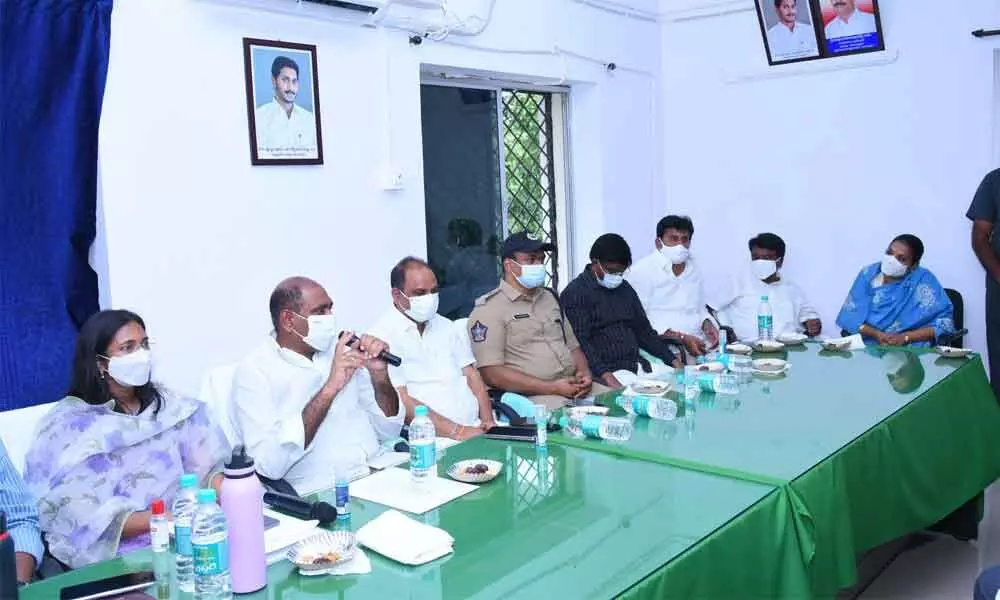 District Collector Nagalakshmi Selvarajan holds review meeting with officials on CM’s visit to district, at collectorate in Anantapur on Friday
