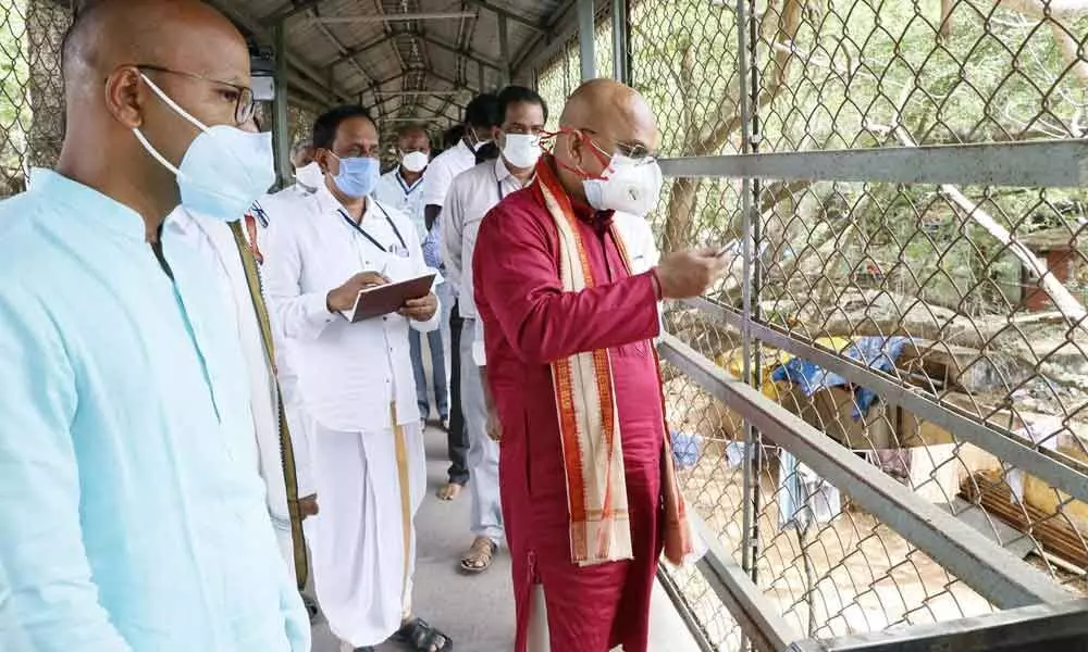 TTD Executive Officer Dr K S Jawahar Reddy inspecting the greenery works in Tirumala  on Friday