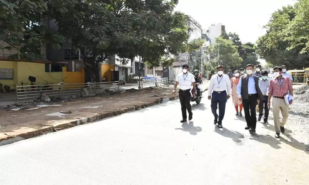 Gaurav Gupta inspects road white topping work in Bengaluru