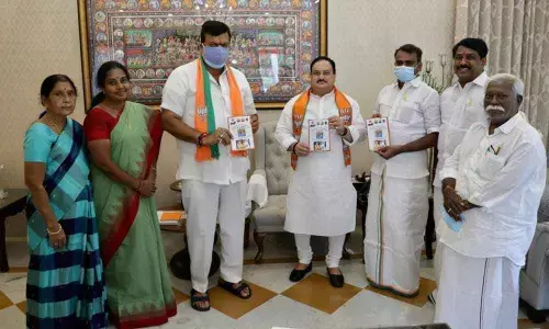 BJP National Co-Incharge Tamil Nadu State Dr Ponguleti Sudhakar Reddy with the National president of BJP JP Nadda and other MLA’s of party from Tamil Nadu State on Saturday