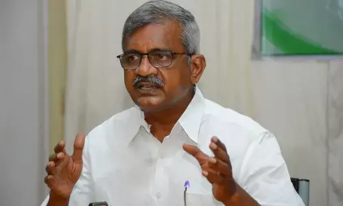 Convener of APUCF Ch Babu Rao addressing the media in Vijayawada on Sunday