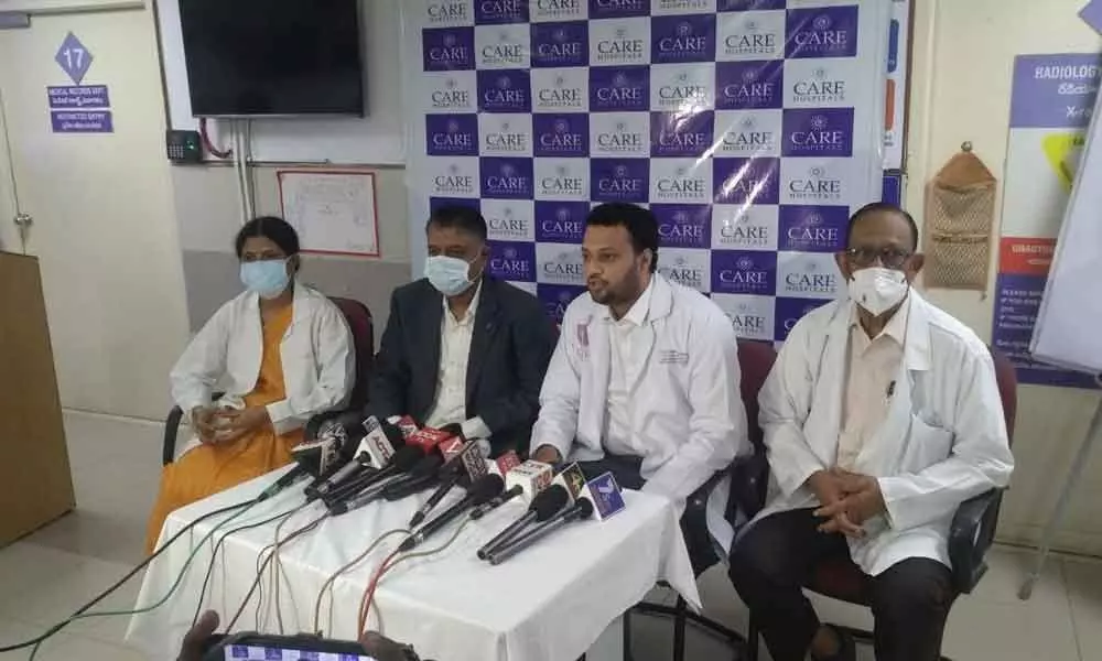 Care Hospital staff briefing a media in Visakhapatnam on Monday