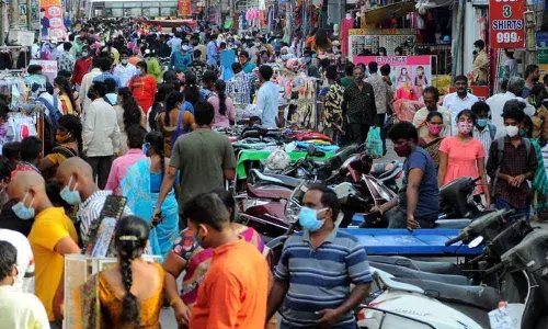 Hectic activity at Besant Road in Vijayawada on Monday