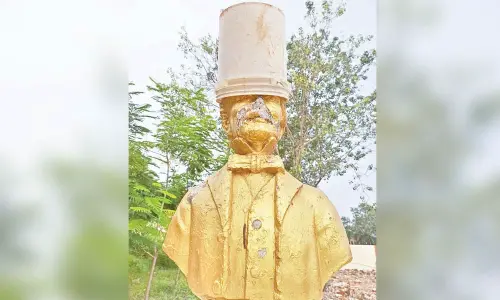 The defiled statue of Sir Arthur Cotton