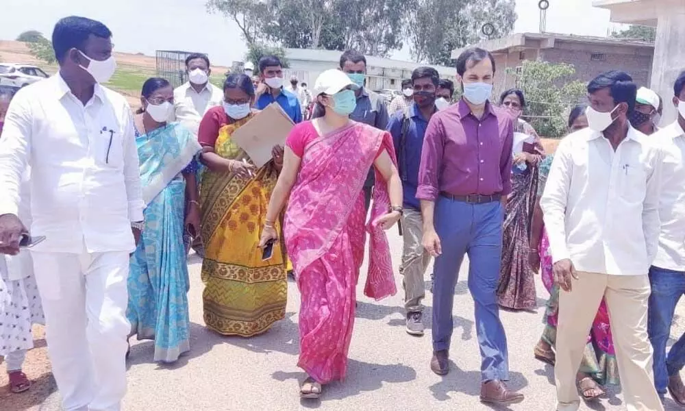 District Collector Pamela Satpathy touring Vasalamarri village on Wednesday