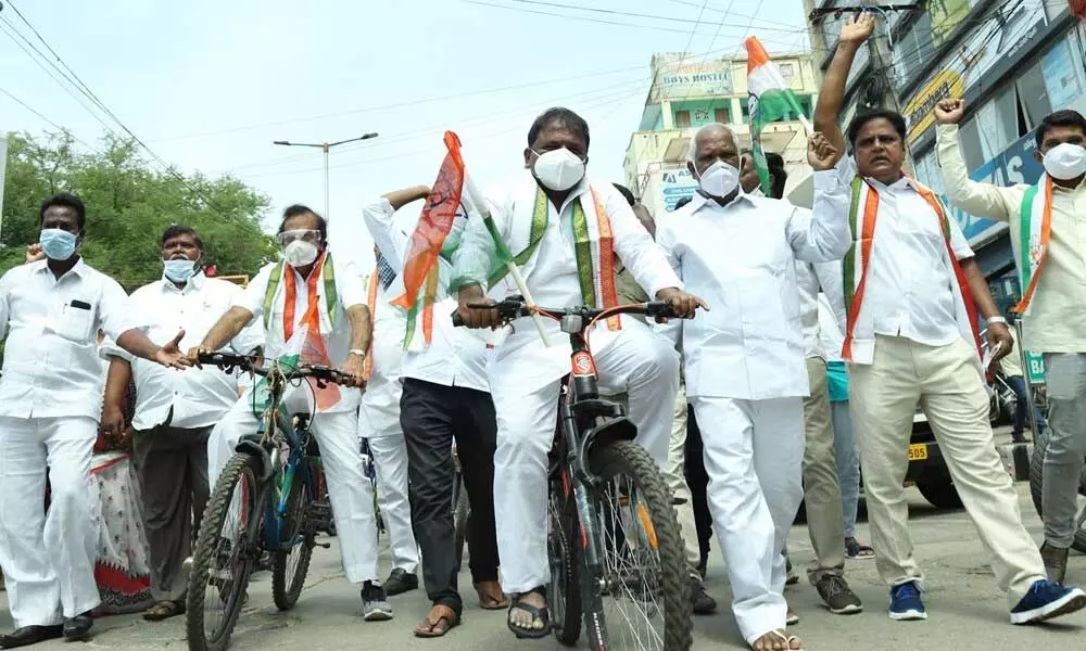 Congress launches cycle rally against hike in fuel prices