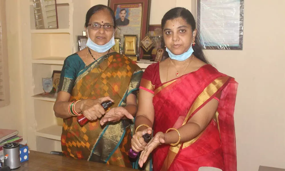 Researchers at Gayatri Vidya Parishad Engineering College for Women with the zinc-based spray in Visakhapatnam