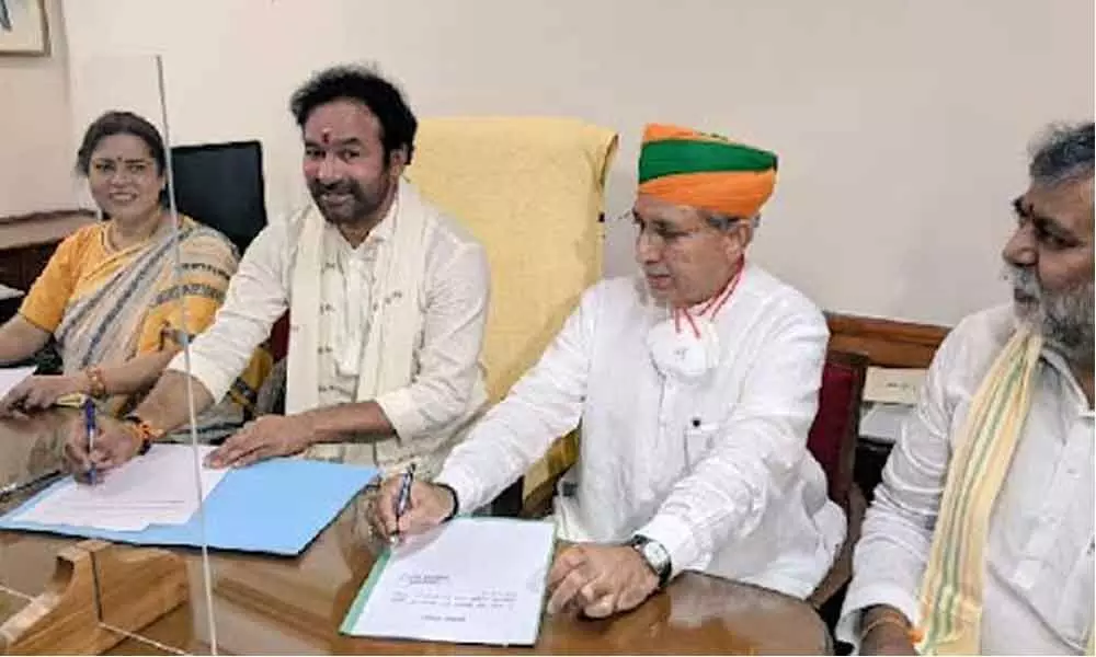 G Kishan Reddy taking charge as Union Minister for Culture and Tourism