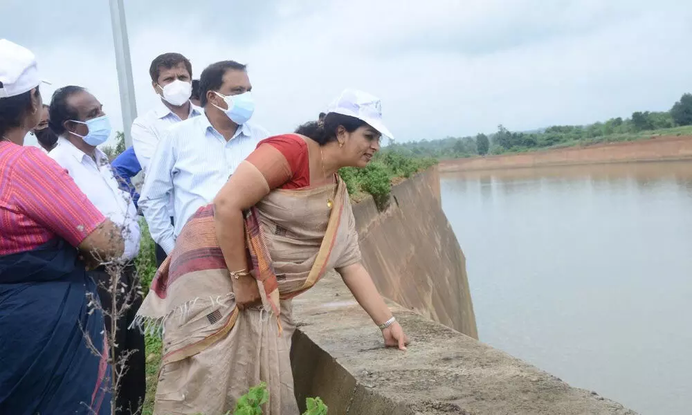 Priyanka Varghese, OSD (Haritha Haram) to Chief Minister, inspecting the gravity canal at Kannepally pump house, a component of KLIP