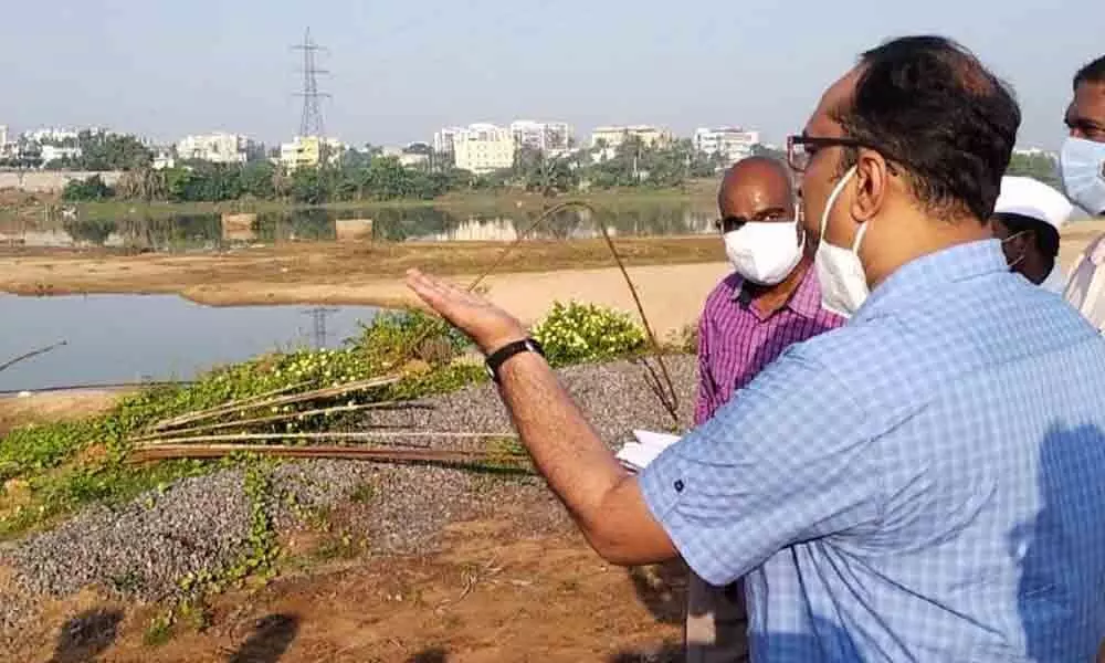 District Collector Srikesh B Lathkar inspecting tourism spots near Nagavali riverbank in Srikakulam city on Friday
