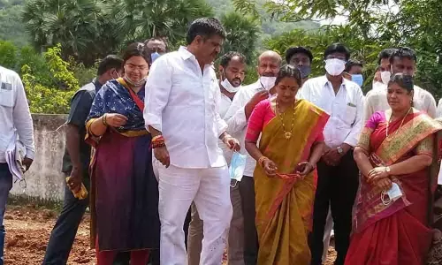 CPI national secretary K Narayana speaking at the relay fast camp of the employees at Visakhapatnam Steel Plant on Friday
